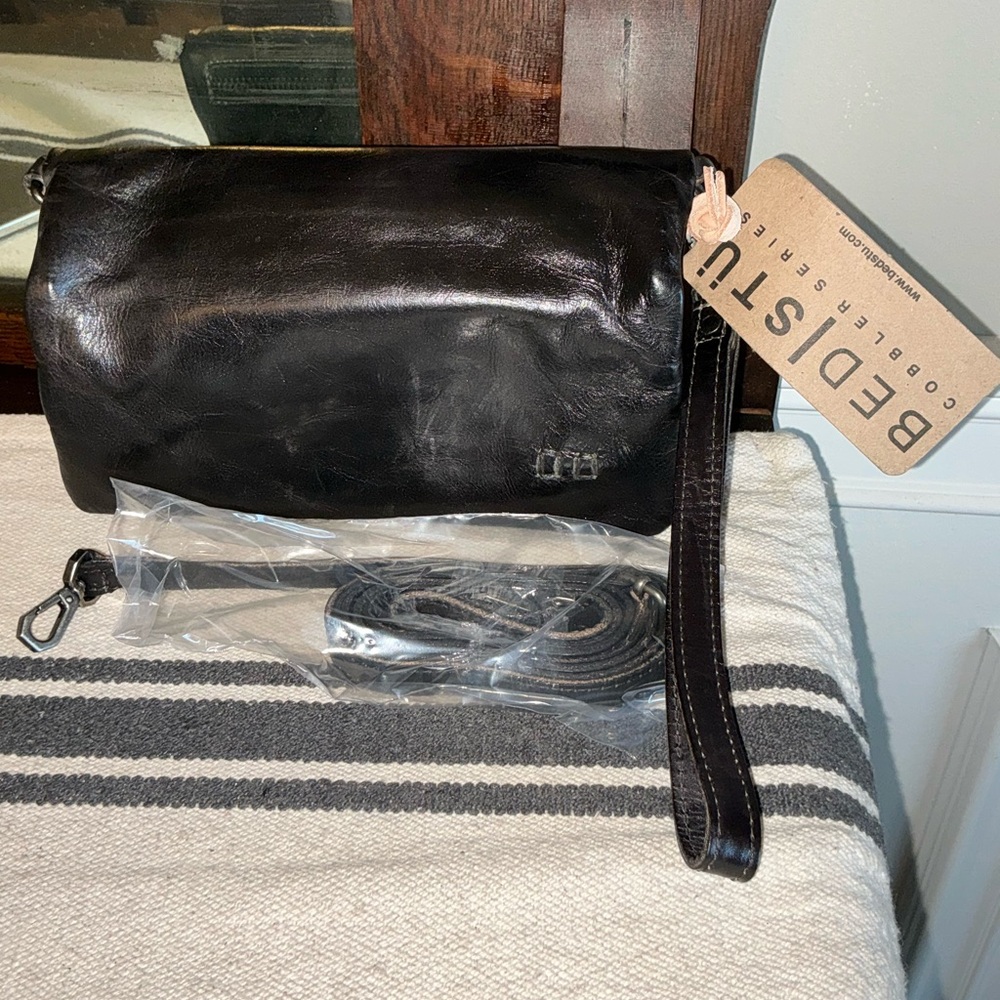 NWT Bed Stu Leather Cadence Wallet Wristlet Crossbody Bag Black Rustic MSRP $175